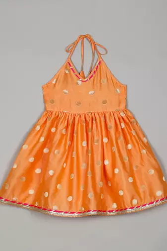 Saka designs peach & magenta halter neck dhoti jhabla for girls