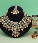 Gold color meena work kundan necklace set