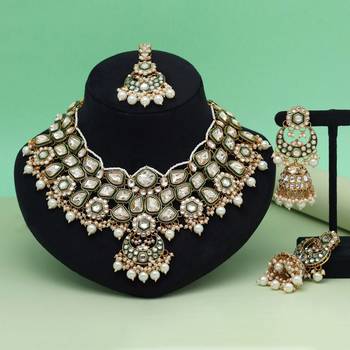 White color meena work kundan necklace set 1