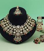 Maroon & green color meena work kundan necklace set