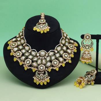Yellow color meena work kundan necklace set 1