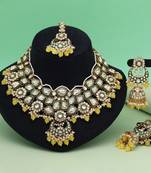 Yellow color meena work kundan necklace set