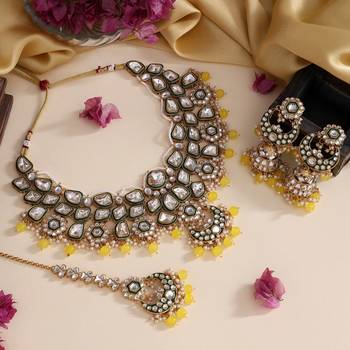 Yellow color meena work kundan necklace set 2