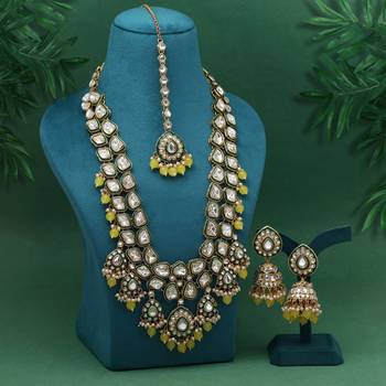 Yellow color meena work kundan necklace set 1