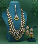 Yellow color meena work kundan necklace set