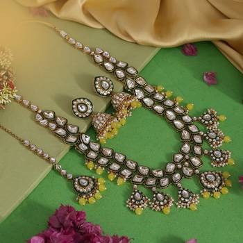 Yellow color meena work kundan necklace set 2