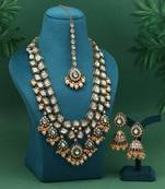 Gold color meena work kundan necklace set