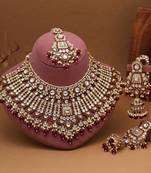 Maroon color meena work kundan necklace set