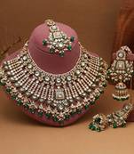Green color meena work kundan necklace set
