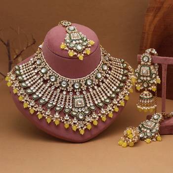 Yellow color meena work kundan necklace set 1
