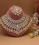 Yellow color meena work kundan necklace set