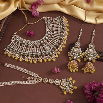 Yellow color meena work kundan necklace set 2