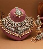 Gold color meena work kundan necklace set