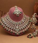 Maroon & green color meena work kundan necklace set