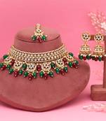 Maroon & green color choker kundan necklace set