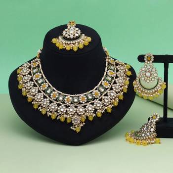 Yellow color meena work kundan necklace set 1