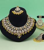 Yellow color meena work kundan necklace set