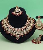 Maroon color meena work kundan necklace set