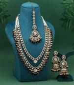 Maroon & green color meena work kundan necklace set
