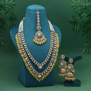 Yellow color meena work kundan necklace set 1