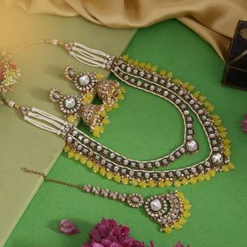 Yellow color meena work kundan necklace set 2