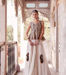 Sareez4u OffWhite Thread Zari Embroidery Work Design, Pure Georgette Fabric, Simi-Stitche, Sharara Suit Womens