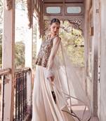 Sareez4u OffWhite Thread Zari Embroidery Work Design, Pure Georgette Fabric, Simi-Stitche, Sharara Suit Womens