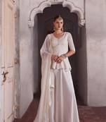 Sareez4u OffWhite Thread Zari Embroidery Work Design, Pure Georgette Fabric, Simi-Stitche, Sharara Suit Womens