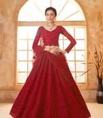 Sareez4u Red Colour Cording And Thread Work Design, Net Fabric, Simi-Stitched Lehenga Choli Set 