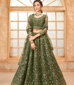 Sareez4u Light Green Colour Cording And Thread Work Design, Net Fabric, Simi-Stitched Lehenga Choli Set 