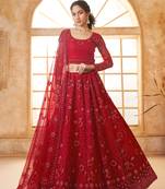 Sareez4u Red Colour Cording And Thread Work Design, Net Fabric, Simi-Stitched Lehenga Choli Set 