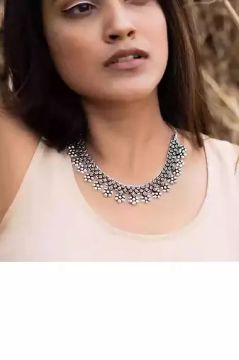 Oxidised silver designer choker jewellery handmade necklace party wear indian german for women