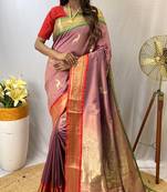 Lavender Soft Silk bland banarasi style border saree with Blouse