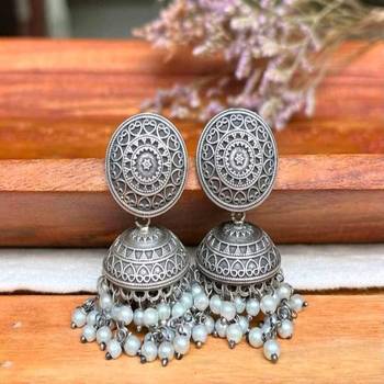 Oxidised silver jhumka earrings jhumki pearl drop earrings oxidized german silver jewelry gifts for her 2