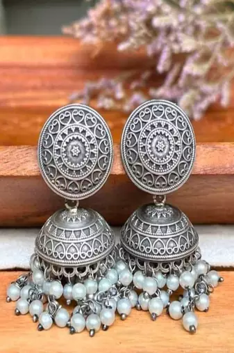 Oxidised silver jhumka earrings jhumki pearl drop earrings oxidized german silver jewelry gifts for her