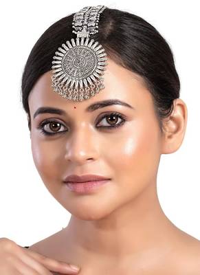 Oxidised maangtikka maathatikka headband silver ghungroo indian wedding wear forehead jewelry traditional ethnic wear 1