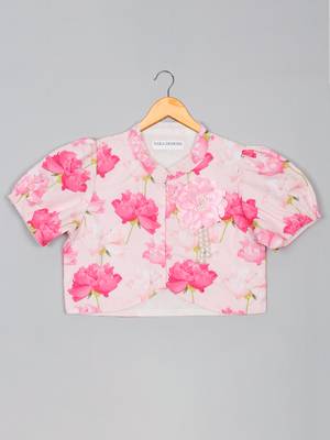 Saka designs lotus print with secquince lehenga choli with dupatta for girls - pink 2