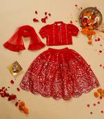 Saka designs heavy embroidery and mirror work red lehanga choli with dupatta
