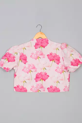 Saka designs lotus print with secquince lehenga choli with dupatta for girls - pink