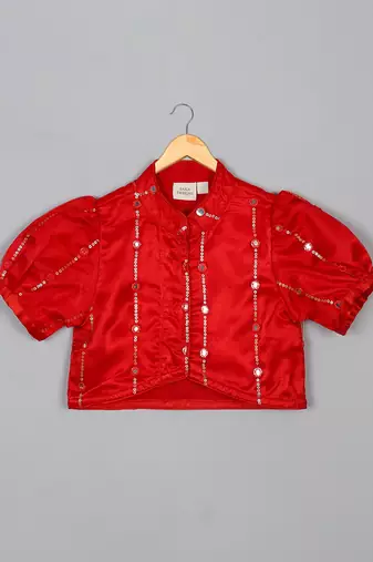 Saka designs heavy embroidery and mirror work red lehanga choli with dupatta