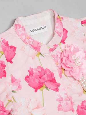 Saka designs lotus print with secquince lehenga choli with dupatta for girls - pink 4