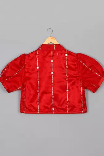 Saka designs heavy embroidery and mirror work red lehanga choli with dupatta
