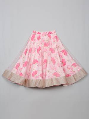 Saka designs lotus print with secquince lehenga choli with dupatta for girls - pink 5