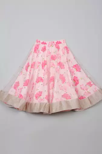 Saka designs lotus print with secquince lehenga choli with dupatta for girls - pink