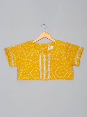 Saka designs girl's cotton printed round neck lehenga choli with dupatta - yellow 2