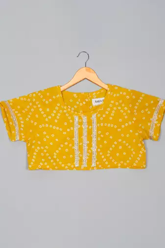 Saka designs girl's cotton printed round neck lehenga choli with dupatta - yellow