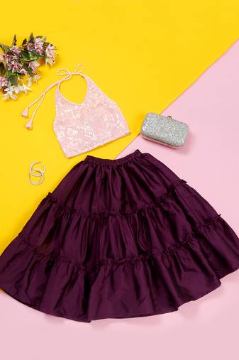 Saka designs puple lehanga with sequence work pink halter choli for girls
