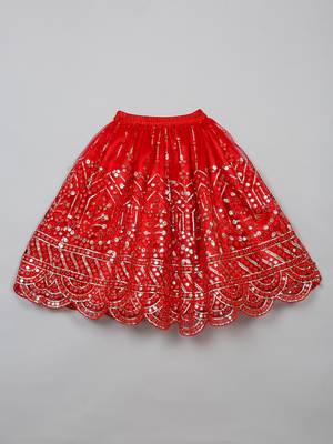 Saka designs heavy embroidery and mirror work red lehanga choli with dupatta 5