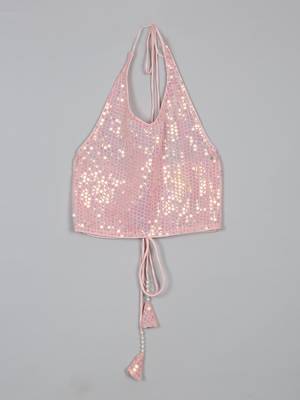 Saka designs puple lehanga with sequence work pink halter choli for girls 2