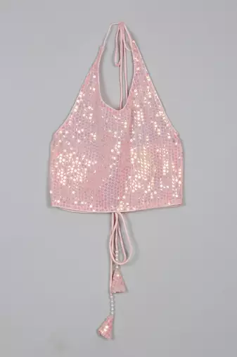 Saka designs puple lehanga with sequence work pink halter choli for girls